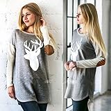Amlaiworld Damen Langarm Reh gedruckt lässige Bluse Shirt (S, Grey) -