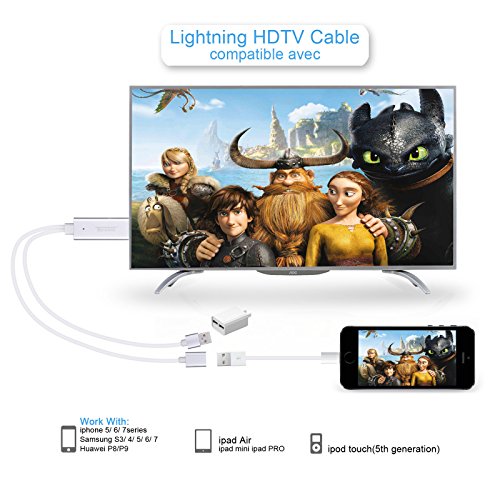 Tendak 1080P Lightning zu HDMI Adapter Spiegelung Kabel mit USB Ladekabel für iphone ipad Samsung Smartphones – Plug & Play - 6
