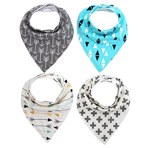 HENGSONG 4er Baby Dreieckstuch Lätzchen Halstuch mit unterschiedlichen Muster Unisex Spucktuch mit Druckknöpfen