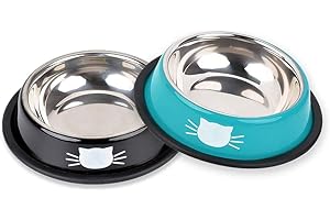 DOMI PRO Gamelle pour Chat Bol 2 pièces, en Acier Inoxydable Anti-dérapant Ensemble, Mangeoirs et abreuvoirs pour Chiots Hamsters Lapins Petits Animaux
