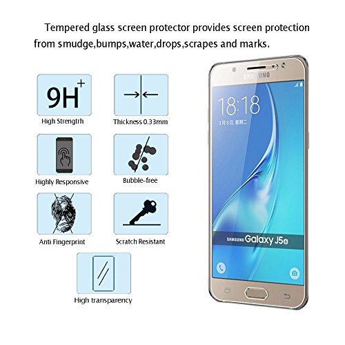 Samsung Galaxy J5 2015 Panzerglas Schutzfolie,3 Stück WEOFUN Displayschutzfolie Panzerfolie für Samsung Galaxy J5 2015 Schutzglas Folie [0.33mm, 9H, Ultra-klar] - 3
