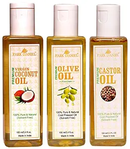 Park Daniel c Castor Oil, Virgin Coconut Oil and Olive Oil Set of 3-100 ML(300ML)