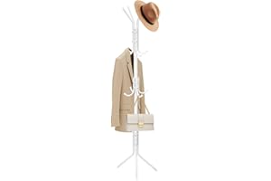 Youyijia Coat Stand with 12 Hooks Clothes Rack 3 Tier Freestanding Metal Hanger coat rack stand Hat Handbag Jacket Umbrella Hanging Organiser for Homes Office Entryway Hallway White