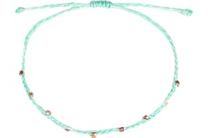 Aurum And Adorn Green Boho Anklet Bracelet - Beach Foot String Jewellery - Waterproof & Adjustable Ankle Bracelets for Women - Beaded Wax Rope Festival Accessories