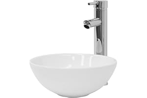 ML DESIGN MODERN LIVING ML-Design Lavabo in Ceramica Bianca Lucida Ø 28 x 11,6 cm Ciotola Lavandino da Appoggio Rotondo Moderno Bacinella Lavamani per il Bagno e Toilette Lavello con Scarico Standard
