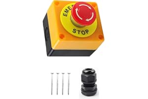 TIANLIN Red Mushroom Switch Station Box, 1NC 1NO Emergency Stop Switch Push Button, Push Button Switch Station Suitable for CNC Machines, Printing Machines, Textile Machines, Distribution Boxes