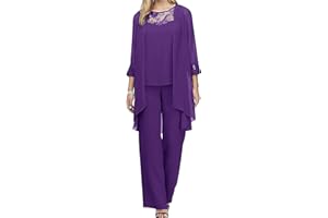 renvena Mother of The Bride Dress Pant Suits Women Plus Size Chiffon 3 Pieces Wedding Guest Evening Outfit