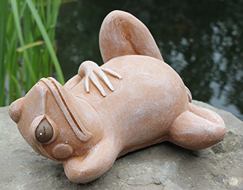 Steinfigur Frosch liegend – Terrakotta, Deko-Figur für Haus und Garten, frostsichere Teichdeko - 2