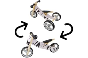 HOOGA PLAYROOM Hooga Wooden Balance Bike for Kids, Toddler and Childrens with 2 in 1 Design Tricycle for Easy Early Learning, Push & Ride Baby Trike Bike, No Pedals Lightweight Kids First Birthday Present (Zebra)