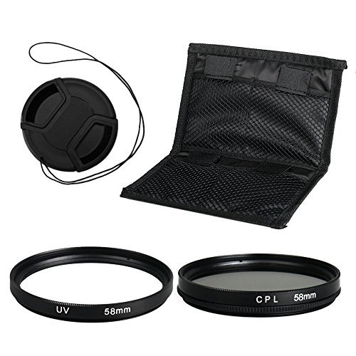 BPS Suite de Filtre 58mm filtre UV  CPL Bouchons d objectif Snap-On avec laisse de bouchon garde  sac de transport ensemble de filtres pour Canon Nikon Sony Olympus et les Autres Reflex Num  rique avec 58mm Filetage de lentille