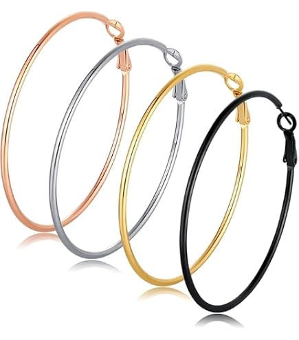 3 Paia Di Clip Per Le Orecchie, Set Di Grandi Cerchi, Orecchini Da Donna Non Forati, Orecchini Da Donna Ipoallergenici Realizzati In Oro Rosa Placcato Oro e Argento 5cm