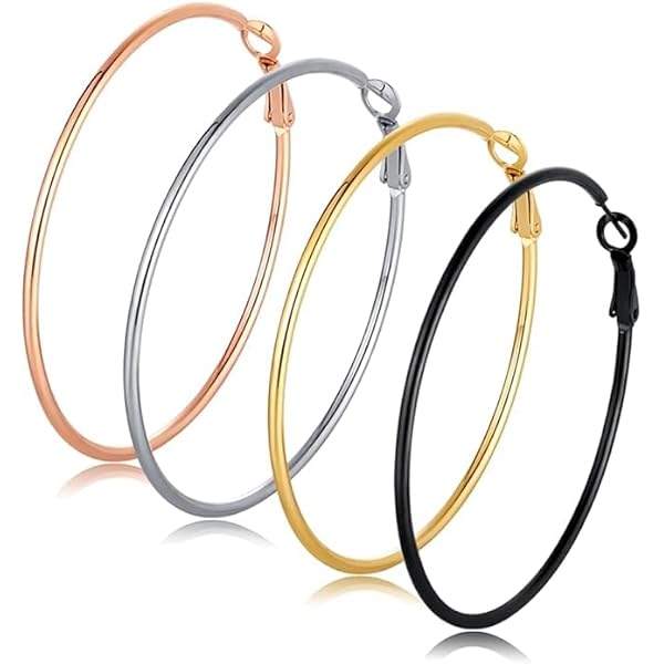 Set 4 Paia Orecchini A Cerchio Grandi Con Strass - Oro E Argento, Misure 20-50 Mm - Gioielli Lucidi In Lega Di Zinco Per Donna, Regalo Matrimonio E Festa