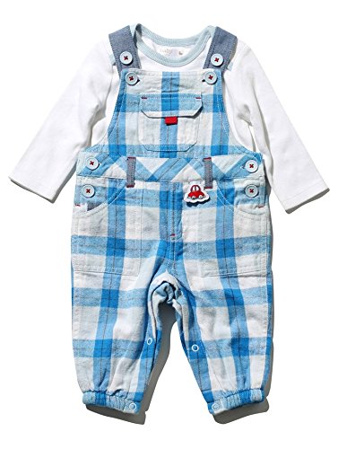 M&Co Baby Boy Cotton Rich Long Sleeve Envelope Neck Check Dungarees And T-Shirt Outfit Set Blue 3/6 Mnths