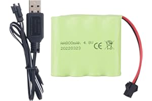 BLLRC Accessories 1PCS AA 4.8V 800mAh Rechargeable Prise SM2P de Batterie de Voiture Jouet RC Camion Cascadeur Voiture Pelle Jouet Voiture Batterie câble de Charge USB（1PCS）