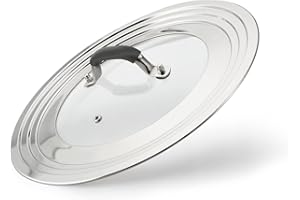 WishDirect Coperchio Universale per 21 – 31 cm Pentole, Padelle, Woks, Casseruole, Coperchi in Vetro per Padella, Pentola, Coperchio Universale con Manico in Silicone Resistente al Calore, Nero