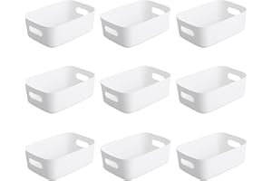 Tcdwla 9Piezas Cestas Almacenaje,Cajas Almacenaje Plastico,Organizador Cocina,Caja Almacenaje Organizador con Asas para Baldas,Oficina,Frigorífico,Baño,Hogar, 20x14,5x7cm (Blanco)