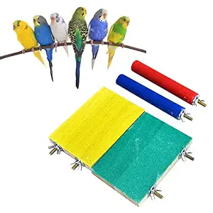 Western Era Natural Wood Sand Platform & Perch Toys, cage Accessory Ideal for Birds, Hamsters (Set of 4)(Random Color)