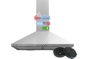 UNIVERSALBLUE Campana Extractora 60 cm Piramidal Acero Inoxidable 3 Velocidades | Clase B | Potencia 450 m³/h | Extractor de Aire y Humo Eléctrico de Pared para Cocina | Filtros de Aluminio