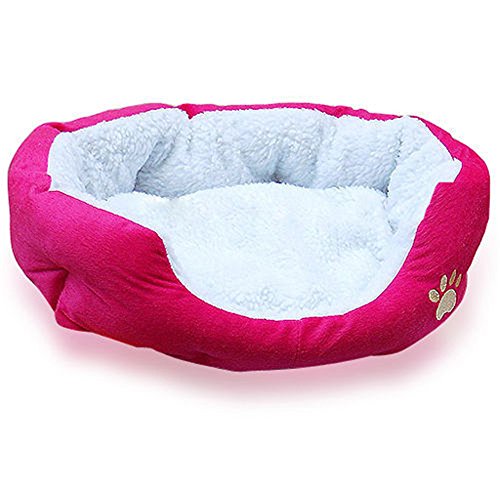 Ardisle Caliente y suave cachorro de lana Mascotas Perro Cama para gatos Casa Cesta Nest Mat impermeable (Rosa roja)