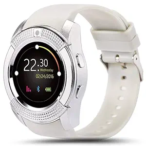 SKY trip V8 Android Smart Watch Smartwatch Bluetooth Touchscreen Sweat Proof Phone with Camera TF/SIM Card Slot for Android and iOS Smartphones for Kids Girls Boys Men Women (White)