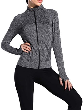 Women's Quick Dry Sport Fleece Jacket Long Sleeve Workout Activewear Full Zip Hoddie with Thumb Holes by Awaken