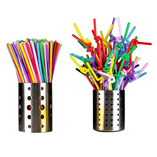 TININNA Flexizone Bunt Kunststoff Trinkhalme Strohhalme mit Knoten 100 Stück - 4