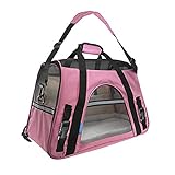 Weiches Gewebe Faltbare Transportbox für Haustiere, Travel Weiche Seiten Tasche Haustier Träger für Hunde & Katzen Pink Large