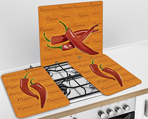 WENKO 2542439500 Herdabdeckplatte Peperoni-Line – 2er Set, für Glaskeramikherde, Gehärtetes Glas, 52 x 1.8 x 30 cm, Mehrfarbig - 4