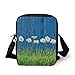 Produktbild Floral,Fresh Spring Grass and Daisy on a Fence Summer Simple Vintage Style Print Decor Decorative,Blue Green White Print Kids Crossbody Messenger Bag Purse