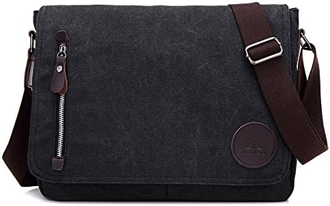 Nlyefa light fashion Men's Canvas Shoulder Bag Messenger Bag for Daily Travel Black 34cm*8cm*26cm