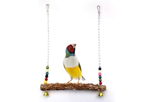 Houdao Giochi per Pappagalli Trespolo per Pappagalli Naturale Legno con Campanelle e Perline Colorate Altalena Pappagalli per Uccelli,Pappagallo,Cocorite,Calopsite,Canarini,Galli Addestramento