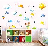 ufengke® Flusen Vögel und Musiknote Wandsticker, Kinderzimmer Babyzimmer Entfernbare Wandtattoos Wandbilder