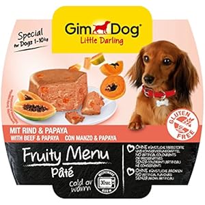 GimDog Futter / Little Darling Fruity Menu Paté mit Rind und Papaya / Für Hunde bis 10 kg / Glutenfrei / Hundefutter ohne künstliche Aromen & Farbstoffe / Hundenassfutter 800g (8 x 100g)