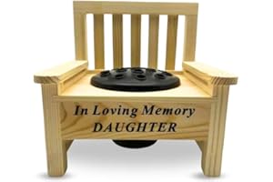 Yaldram Mini Wooden Memorial Bench with Black Plastic Insert Pot Fresh Artificial Flowers Graveside Ornament Bench with Flower Holder Heartfelt-Tribute (In Loving Memory DAUGHTER)
