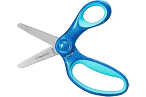 Fiskars Forbici per bambini, A partire da 6 anni, Lunghezza 13 cm, Per destrimani e mancini, Lame in metallo/Impugnature in plastica, Blu, Glitter, 1064073