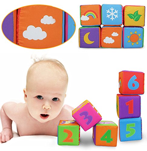 PARKFIELD Soft Cloth Building Blocks Educational Toys Rattles 6pcs Set and 11pcs Set Christmas Gift New Year's Gift for Child (6pcs Set)