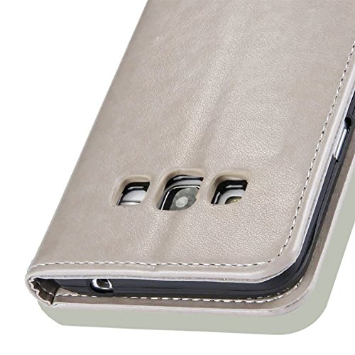 SKYXD Leder Hülle für Samsung Galaxy J3 2016 Rosen Blumen und Schmetterlings Muster,PU Folio Klappbar SchutzHülle [Brieftasche Kartenfach / Magnet / Standfunktion / Trageschlaufe] KlappHülle für mit [Koala Handyanhänger + Eingabestift] 3 in 1 Zubehör Set Handy Tasche Etui for für Samsung Galaxy J3 2016 J320F J3 Duos Bookstyle Flip Case Leather Cover With [Stylus and Dust Plug]- Grau - 7