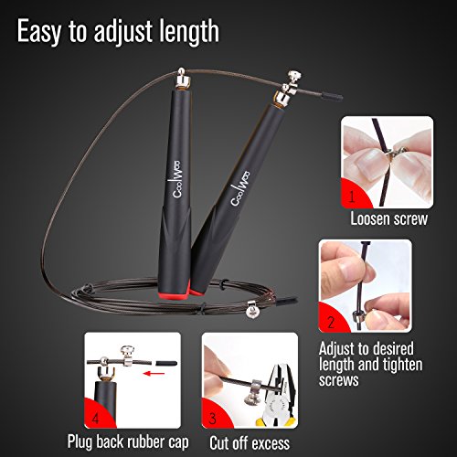 Springseil Speed Rope für Boxen, Crossfit, MMA, WOD und Fitnessübungen, 360 Grad Highspeed blondes Kugellager transportiert Anlage， mit 2 leichtes verstellbares Stahlseil, geeignet nicht nur für Erwachsene und sonder auch für Kinder - 6