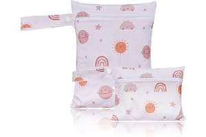 SULIUDAJI 2 Piezas Bolsa de Pañales Mini Bolsa Impermeable Reutilizable para Bebe Ropa Seca y Húmeda Organizador de Pañales Wetbag Lavable Neceser para Viaje Playa Deporte Guardería Merienda