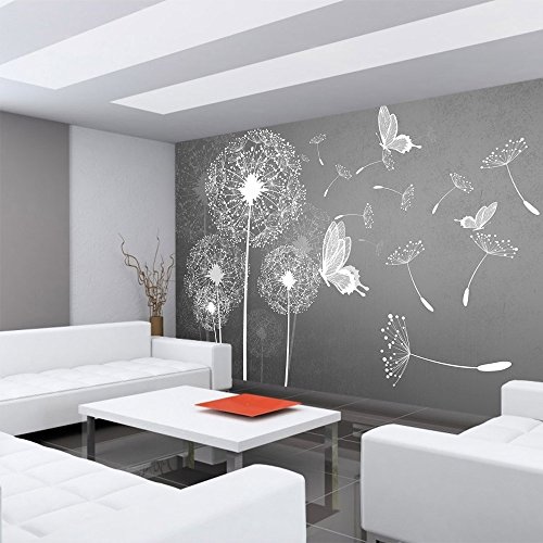 Vlies Fototapete PREMIUM PLUS Wand Foto Tapete Wand Bild Vliestapete – Pusteblume Blume Pflanze Schmetterling Malerei – no. 1430, Größe: 312 x 219 cm Vlies - 4