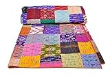 colchas de ganchillo de colores fotos 90 AndExports - Queen Size Multicolored Sari Patchwork Reversible Kantha Quilt, Indian silk sari patola quilt, Recycled Craft, Vintage Kantha Bedspread, Indian Handmade Gudri Bedspread, Unique Piece of Handmade Art by AndExports
