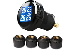 Shkalacar Reifendruckprüfer mit 4 Externen Reifendruckkontrollsensoren, Reifendruckkontrollsystem Tpms Zigarettenanzünder-stecker LCD-Display mit Blauer Hintergrundbeleuchtung