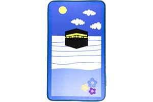 Windplusya Kids Prayer Mat Muslim, Cartoon Pattern Islamic Muslim Architectural Style Praying Rug Janamaz Sajadah,Salah Best Gift for boys/girls. -Blue sanctuary