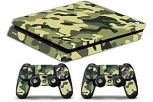 GAMESMONKEY Skin Compatibilité pour PS4 Slim – Skull Oeil Skull Les Yeux FEU Incendie – Limited Edition Decal étuis de Protection pour faceplates Bundle (Camouflage Vert)