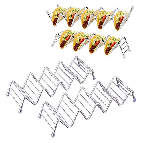 Soporte para taco de acero inoxidable, soporte para taco con capacidad para 2 o 3 moldes duros o blandos, bandeja para camión Taco, apto para hornear 2 Pack