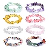 Crystals Chakra Bracelets For Women, 8pcs Colorful Healing Crystal Bracelets 7 Chakra Irregular Gemstone Beads Bracelets Crystal Bracelet For Anxiety Relief Meditation Prayer Healing Protection (8pcs)