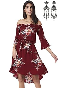 MODETREND Damen Strandkleid mit Wohnung Schultern und Blüte Drucken Trompete Ärmel Unregelmäßig Sommerkleid Abendkleid...