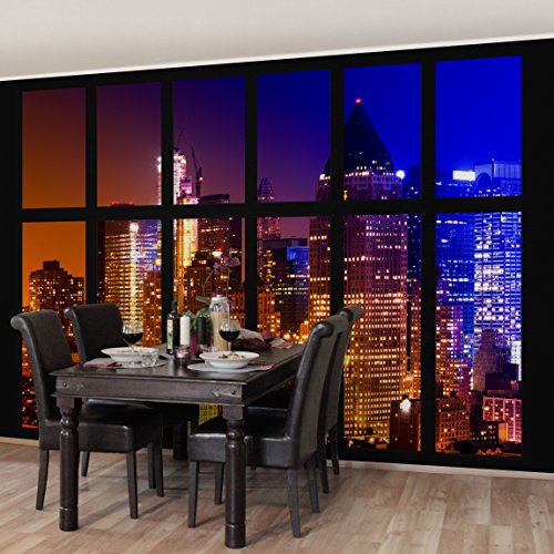 Preisvergleich Produktbild Selbstklebende Tapete - Fototapete - Fenster Manhattan Sonnenaufgang, Wandtapete, Wandbild, Foto, Fotografie, Städte & Reisen, Städte, NYC, Städte bei Nacht, Skylines, Amerika, New York, Walks & Ausblicke, Größe HxB: 270cm x 432cm