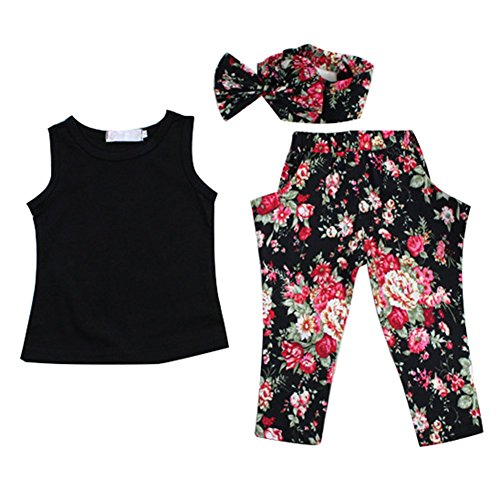 niceEshop(TM) Girl Pure Color Vest Small Broken Flower Hairband Harem Pants Set