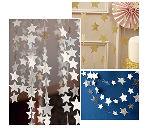 Hangnuo 4 m lange Girlande mit Sternen aus Papier für Hochzeiten, Geburtstage, Jahrestage, Partys, Weihnachten oder als Dekoration für Mädchen-Zimmer - 4